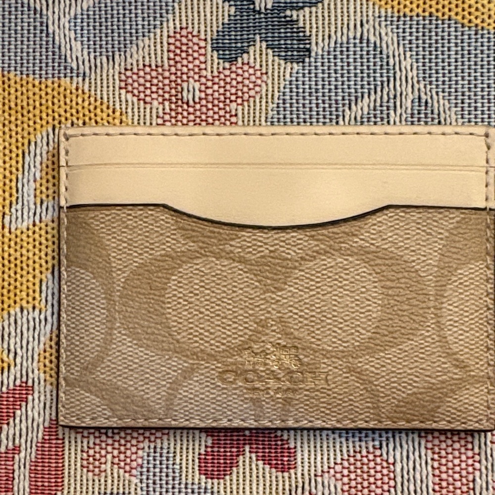 Coach Khaki and Chalk Signature Canvas Card Holder